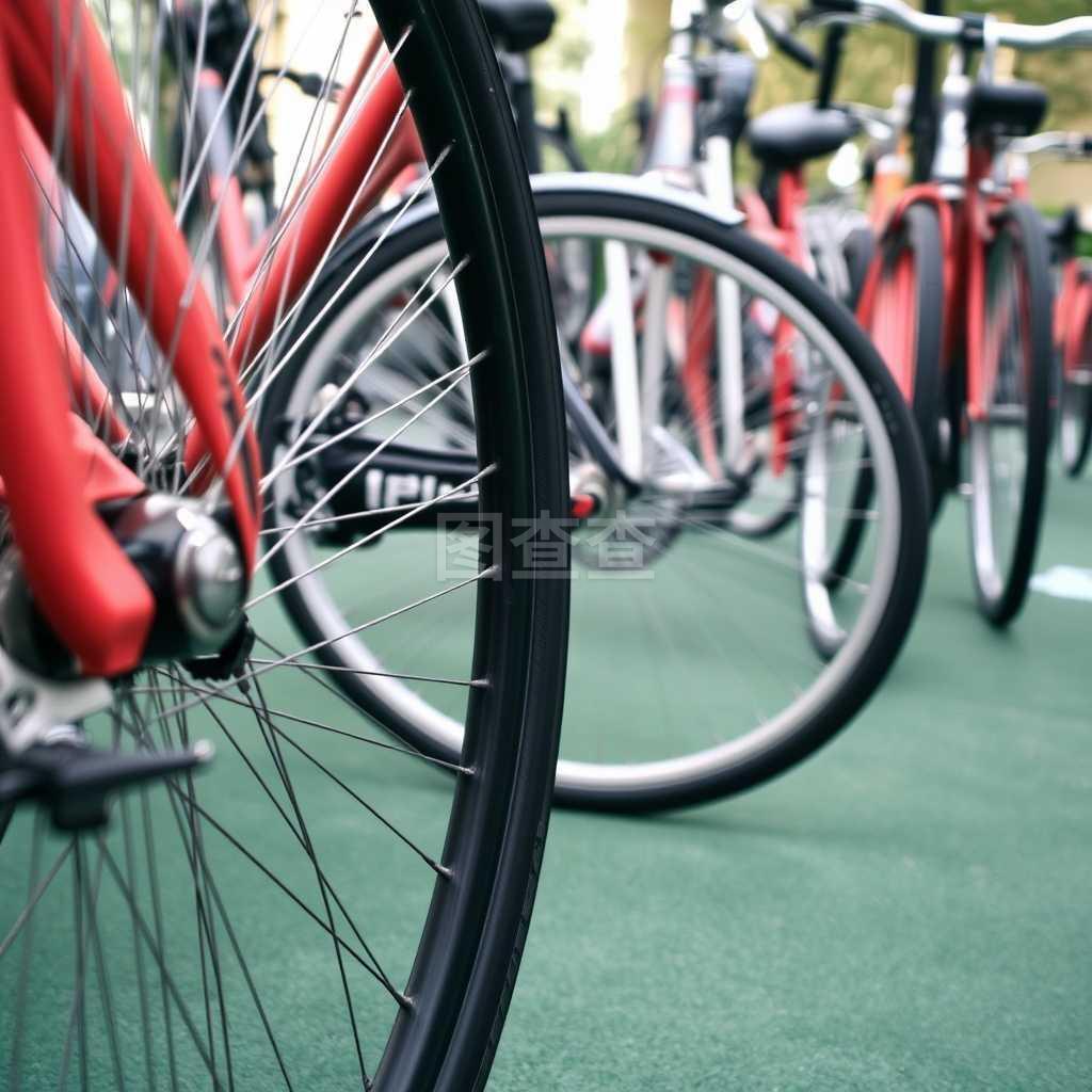 一組自行車(chē)的車(chē)輪細(xì)節(jié)